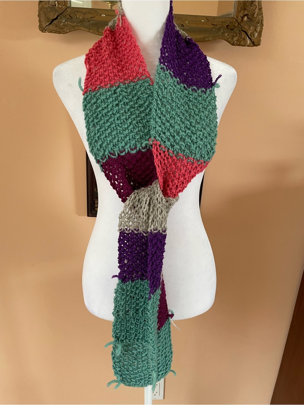 Whimsical Acrylics Handmade Colorblock One of a Kind Knit Scarf 5” x 70”